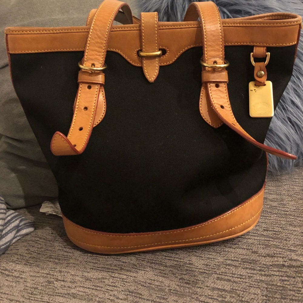 Dooney and Burke Black and Tan Bucket Bag